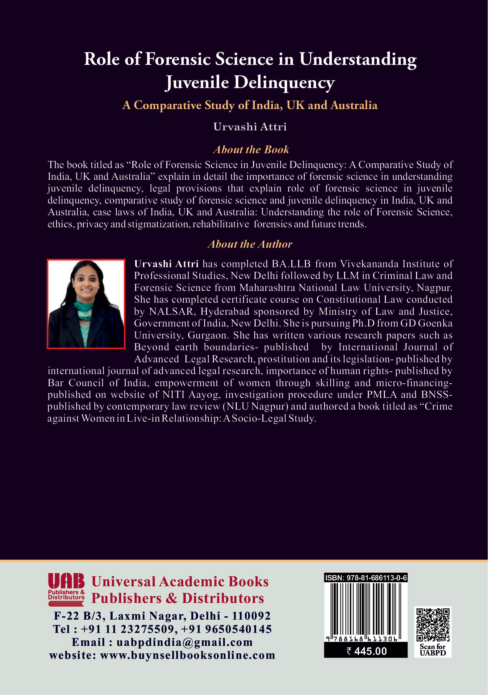 Role of Forensic Science in Understanding Juvenile Delinquency: A Comparative Study of India, UK and Australia (Hardbound) by Urvashi Attri - Image 2